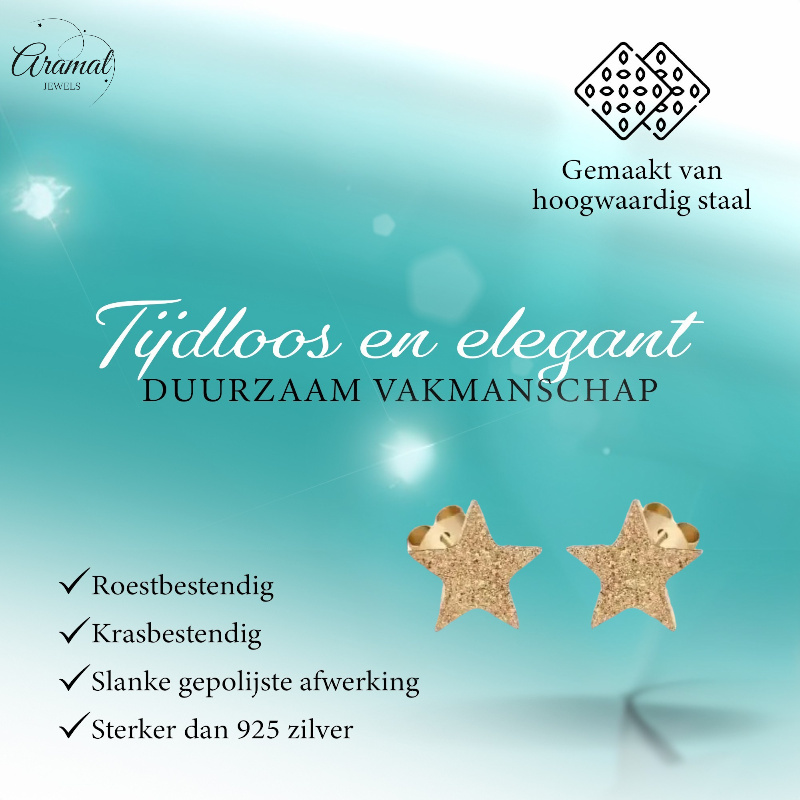 Ster oorstekers goudkleur – sandblasted – 8mm