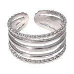 RVS Verstelbare Open Ring - 5 Strepen (3 Glad & 2 Dots) - One Size - ring299 - 161705 - Ringen kopen