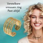 RVS Verstelbare Open Ring - 5 Strepen (3 Glad & 2 Dots) - One Size - ring312 - 161706 - Ringen kopen