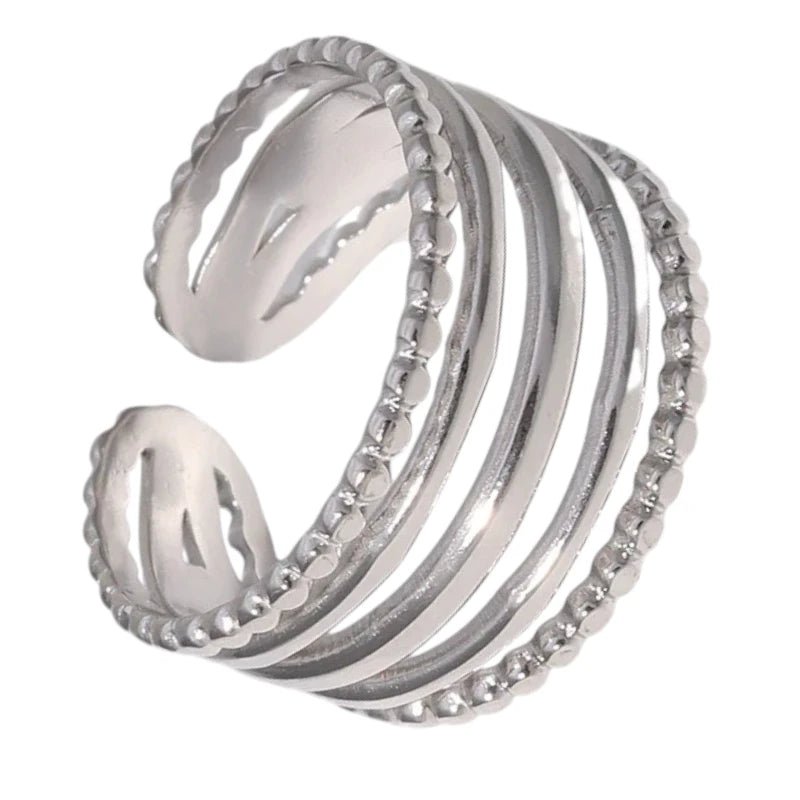 RVS Verstelbare Open Ring - 5 Strepen (3 Glad & 2 Dots) - One Size - ring312 - 161706 - Ringen kopen