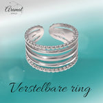 RVS Verstelbare Open Ring - 5 Strepen (3 Glad & 2 Dots) - One Size - ring312 - 161706 - Ringen kopen