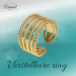 RVS Verstelbare Open Ring - 5 Strepen (3 Glad & 2 Dots) - One Size - ring312 - 161706 - Ringen kopen