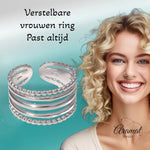 RVS Verstelbare Open Ring - 5 Strepen (3 Glad & 2 Dots) - One Size - ring312 - 161706 - Ringen kopen