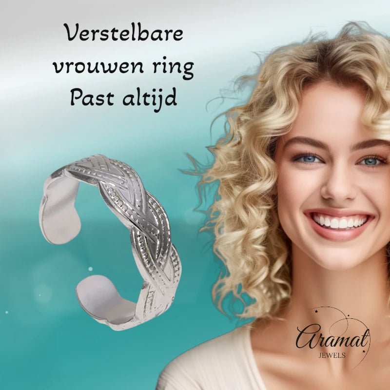 RVS Verstelbare Open Ring - Gevlochten Met Dots - One Size - Ringen kopen