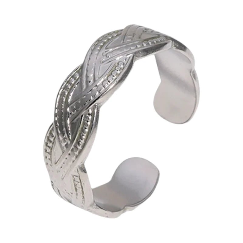 RVS Verstelbare Open Ring - Gevlochten Met Dots - One Size - ring302 - 161390 - Ringen kopen