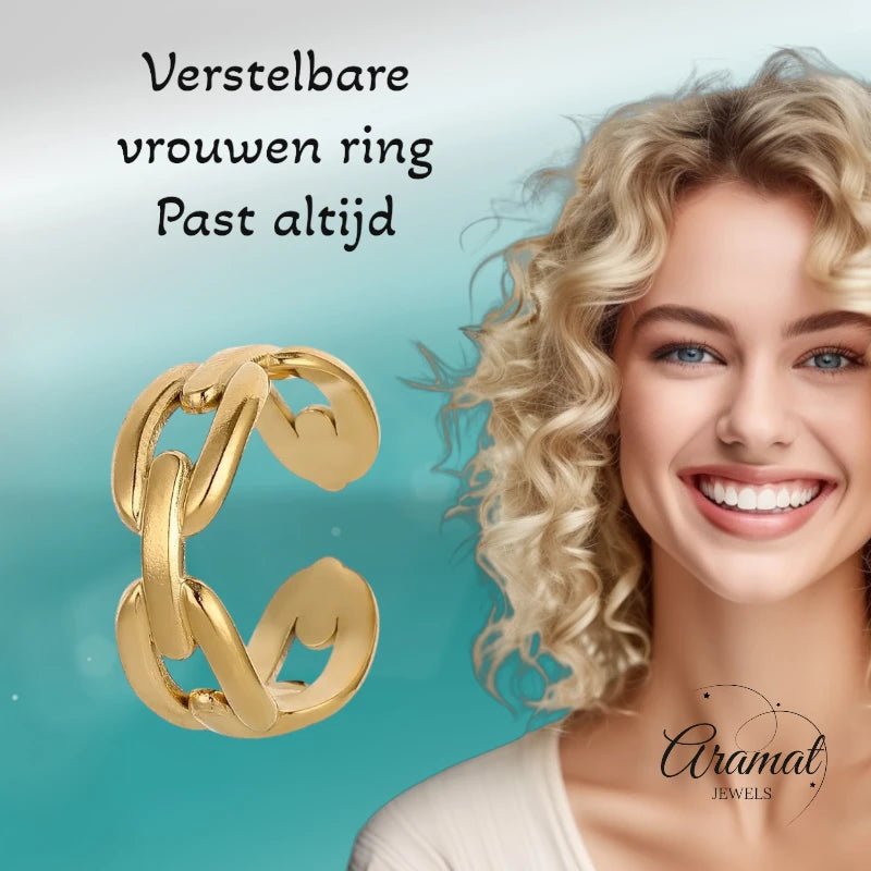 RVS Verstelbare Open Ring - Koffieboon Schakel - One Size - ring298 - 645 - Ringen kopen