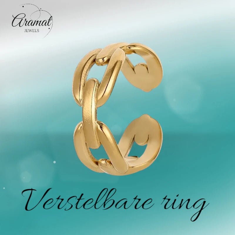 RVS Verstelbare Open Ring - Koffieboon Schakel - One Size - ring298 - 645 - Ringen kopen