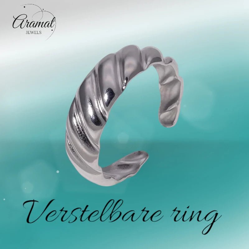 RVS Verstelbare Ring – Schuine Lijnen Motief – One Size - Ringen kopen