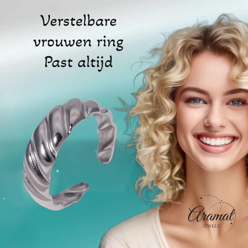 RVS Verstelbare Ring – Schuine Lijnen Motief – One Size - Ringen kopen