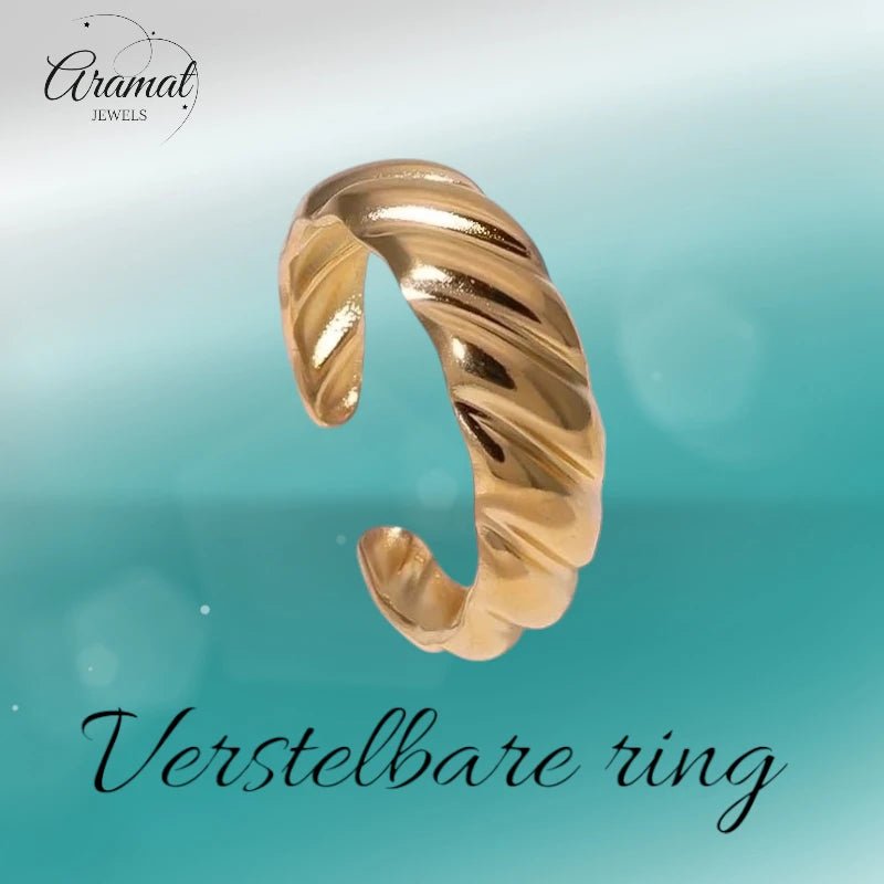 RVS Verstelbare Ring – Schuine Lijnen Motief – One Size - ring331 - 73904 - Ringen kopen# - Goudkleur - alles - cadeau