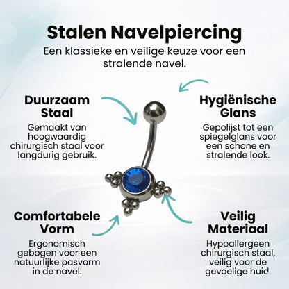 Piercing au nombril en acier bleu saphir