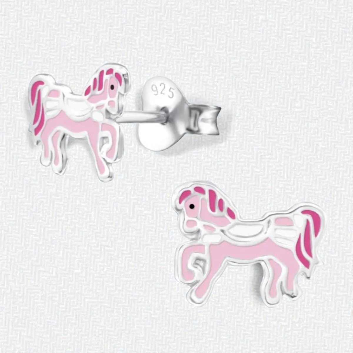 Schattige Zilveren Paarden Oorbellen – Roze Emaille – 9x7mm - Aramat Jewels - Oorbellen - cadeautip