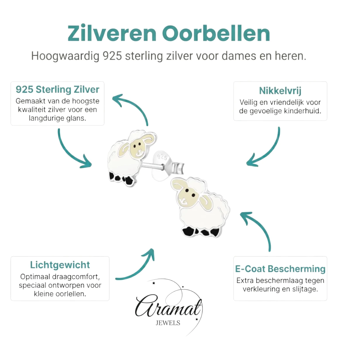 Schattige Zilveren Schaap Oorbellen voor Meisjes - Aramat Jewels - Oorbellen - cadeautip