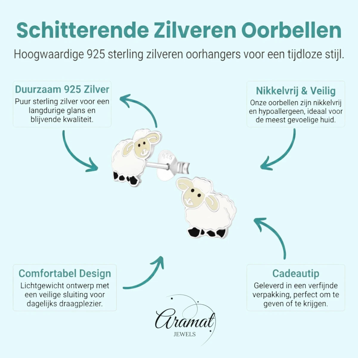 Schattige Zilveren Schaap Oorbellen voor Meisjes - Aramat Jewels - Oorbellen - cadeautip