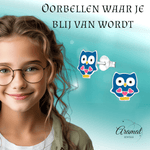 Schattige Zilveren Uiltjes Oorbellen - Blauw Emaille - Vrolijk - oor3501 - 17889 - Oorbellen kopen