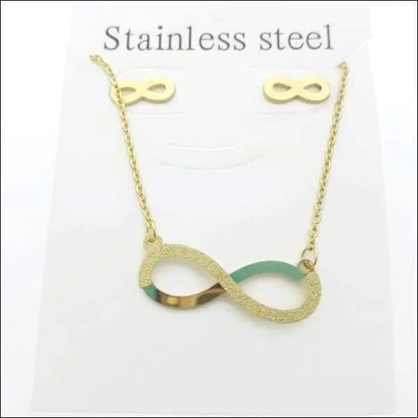 Gouden Ketting Met Groene Steen: Sieradenset Oorbellen En Ketting Infinity Sandblast.