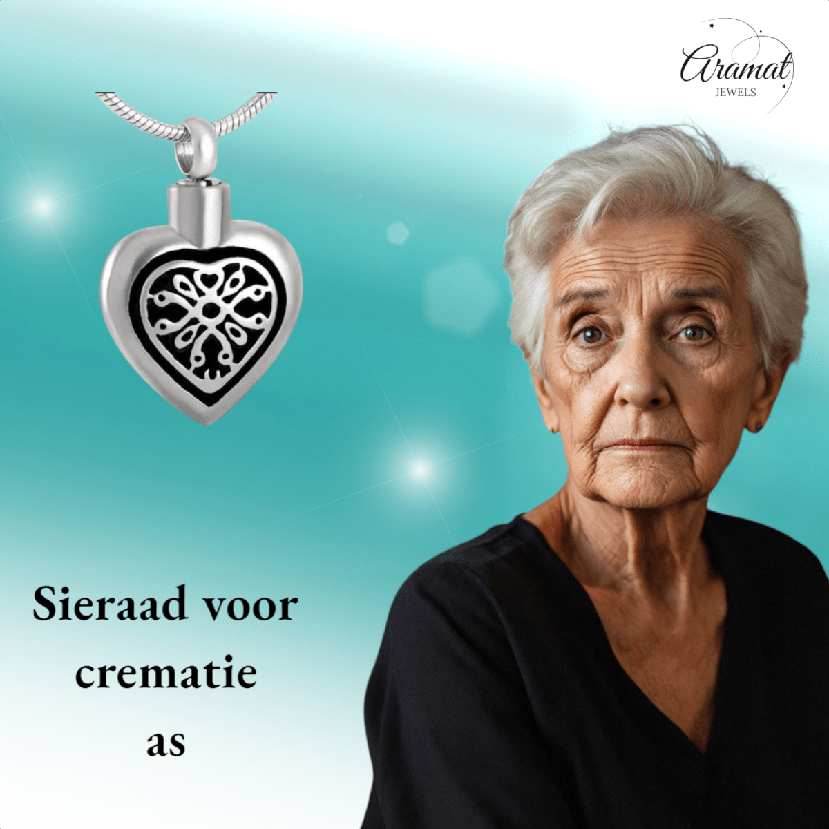 Sierlijk Keltisch as - hartje staal met zwart emaille - Aramat Jewels - Gedenkhangers - cadeautip