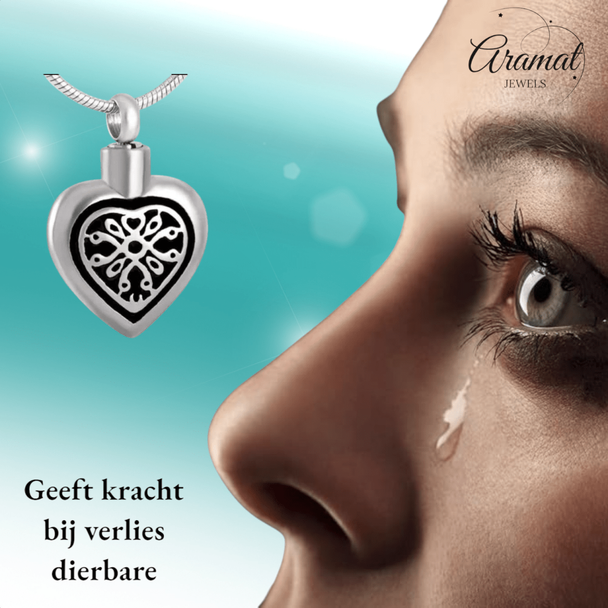 Sierlijk Keltisch as - hartje staal met zwart emaille - Aramat Jewels - Gedenkhangers - cadeautip