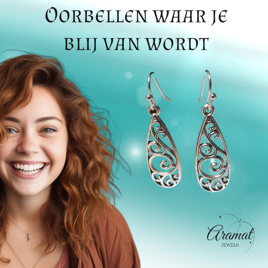 Sierlijke Boho Druppel Oorhangers – Antieke Afwerking – 40x11mm - oor6062 - Oorhangers kopen# - 40mm - alles - bali