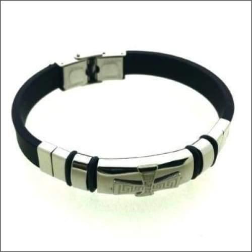 Siliconen Armband Met Zwart Lederen Band En Zilveren Sluiting