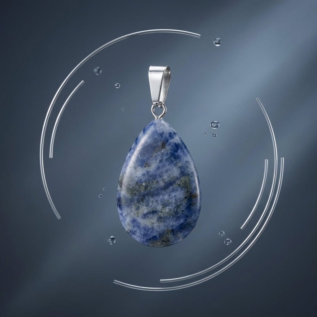 Sodaliet Druppelhanger in Blauw - grijs natuursteen - Aramat Jewels - Hangers - cadeautip