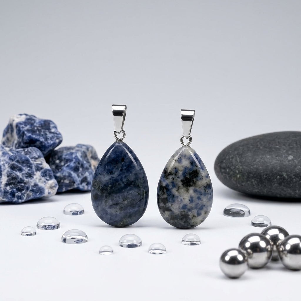 Sodaliet Druppelhanger in Blauw - grijs natuursteen - Aramat Jewels - Hangers - cadeautip