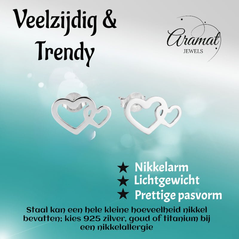 Staal Dubbel Hart Oorstekers Zilver 12x8mm RVS - Aramat Jewels - Oorbellen - cadeautip