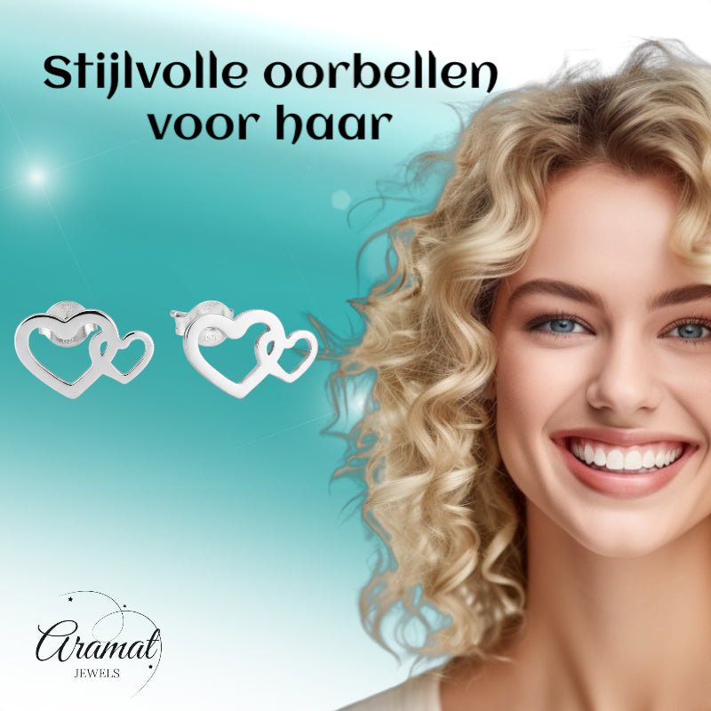 Staal Dubbel Hart Oorstekers Zilver 12x8mm RVS - Aramat Jewels - Oorbellen - cadeautip