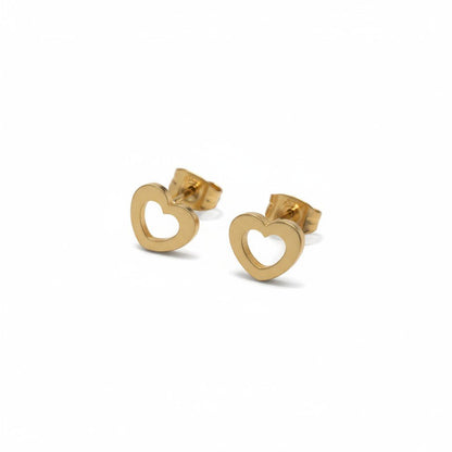 Staal hart oorstekers goudkleurig 9x8mm open hartje, hypoallergeen oorbellen voor dames en kinderen