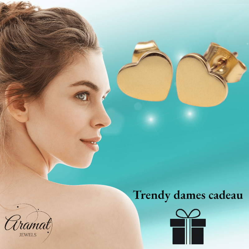 Staal Hartje Oorstekers Goudkleur 8mm Gesloten - Aramat Jewels - Oorbellen - cadeautip