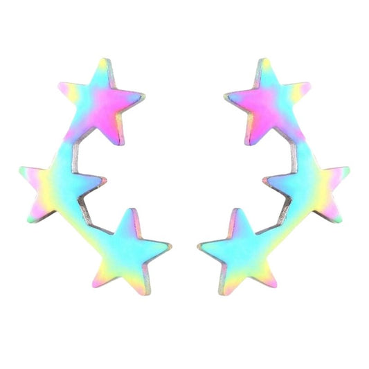 Stainless Steel Multicolor Sterren Oorbellen - Vrolijk & Uniek - oor4233 - Oorbellen kopen