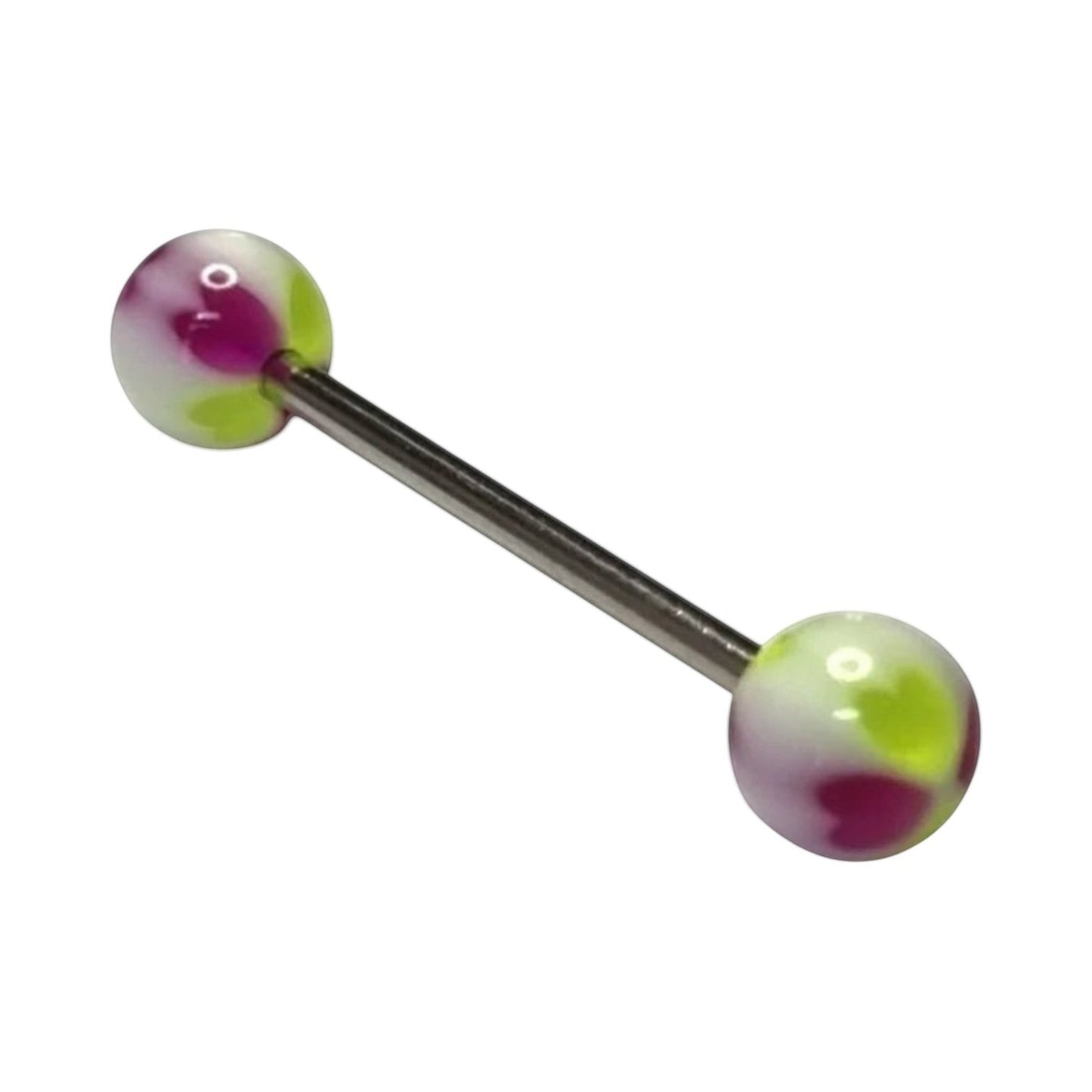 Een paar paarse en groene glazen bollen