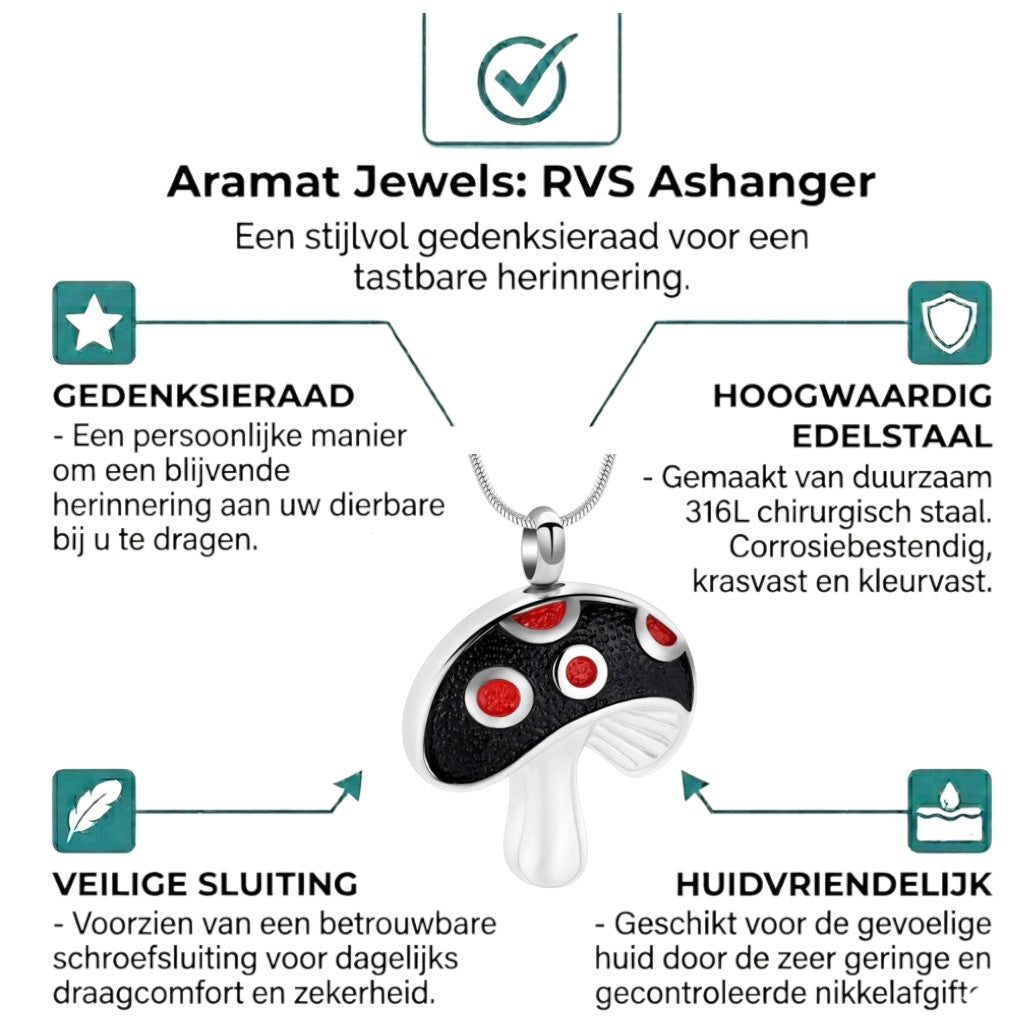 Stalen as - hanger paddenstoel rood emaille 31mm - Aramat Jewels - Gedenkhangers - cadeautip
