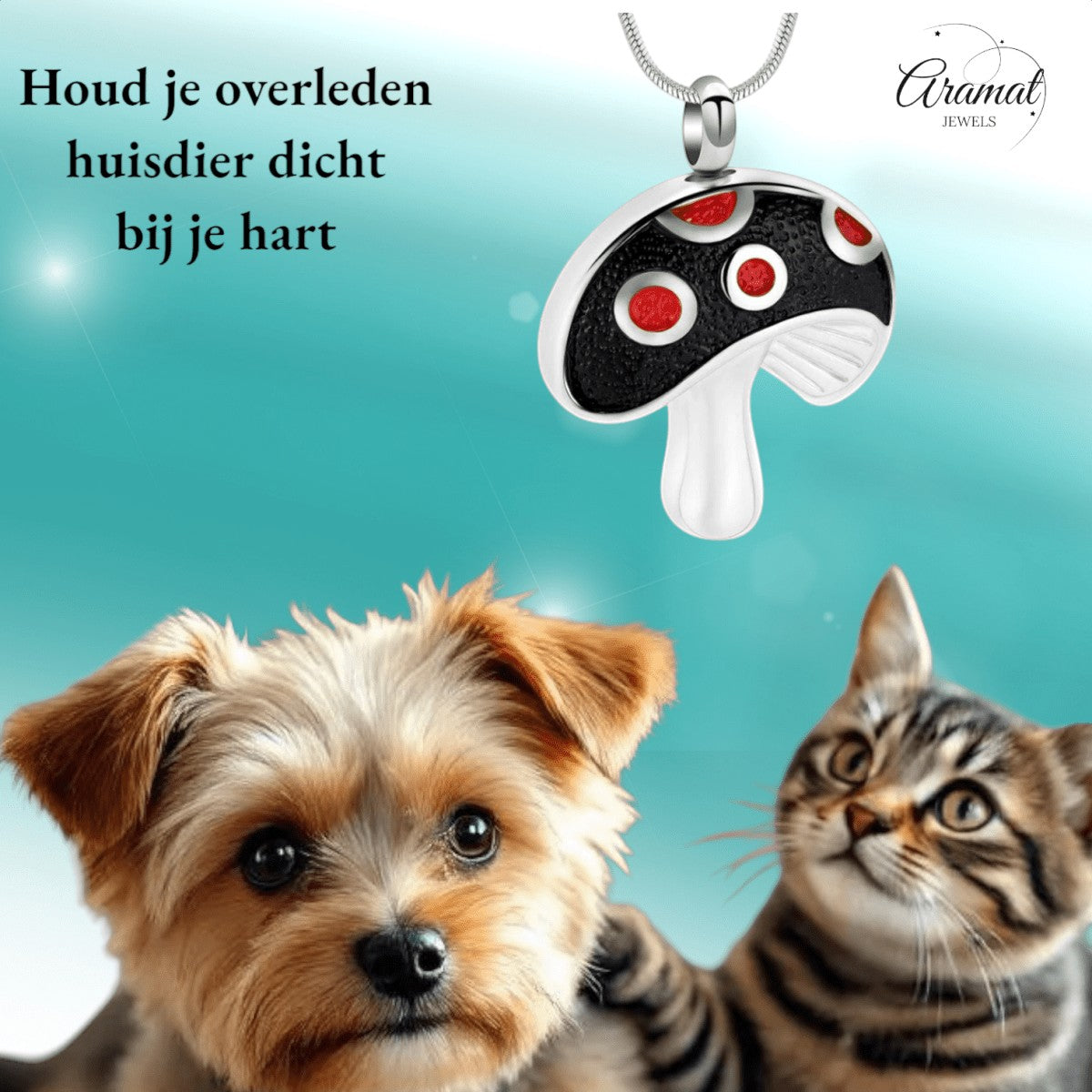 Stalen as - hanger paddenstoel rood emaille 31mm - Aramat Jewels - Gedenkhangers - cadeautip