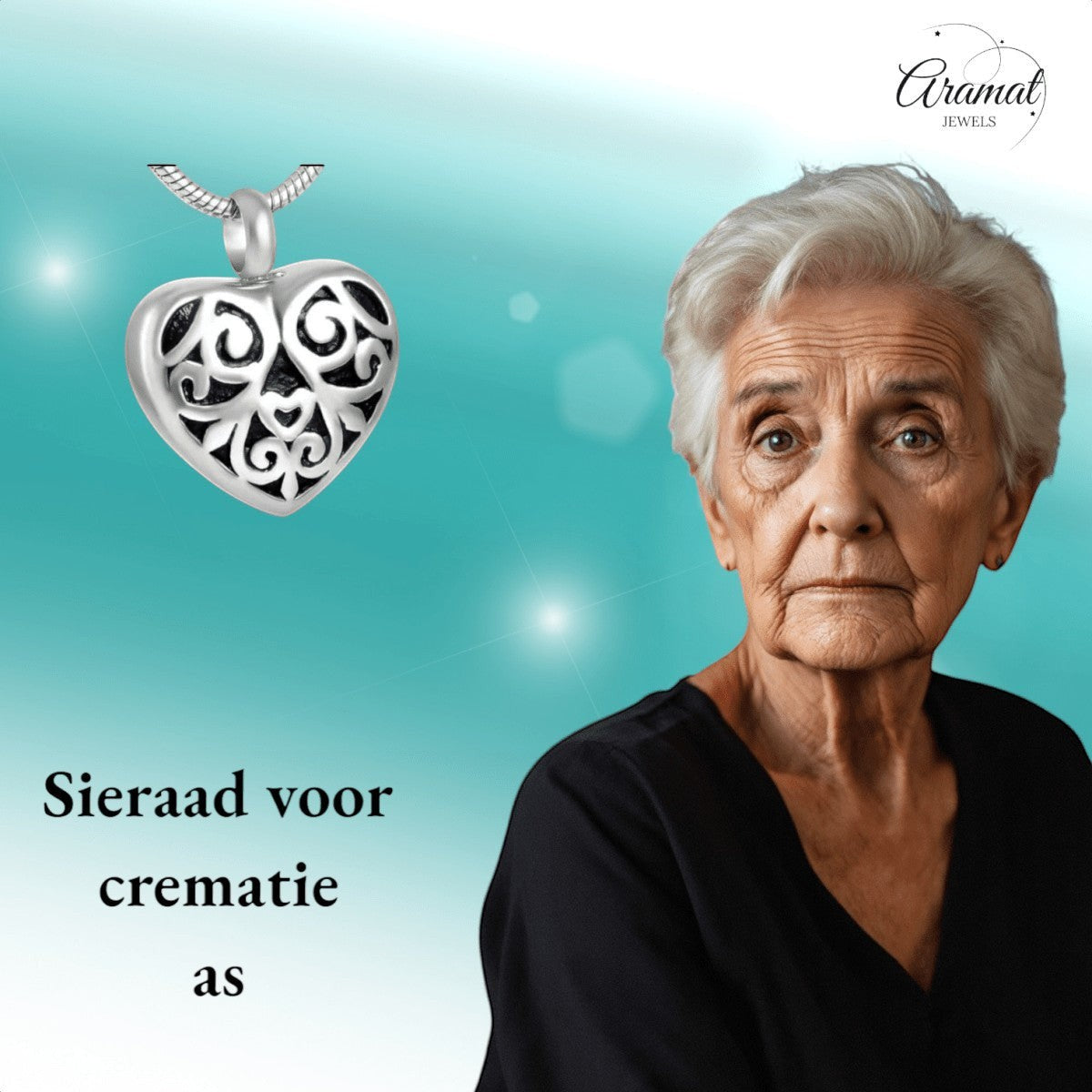 Stalen as - hartje met zwarte emaille versiering - Aramat Jewels - Gedenkhangers - cadeautip