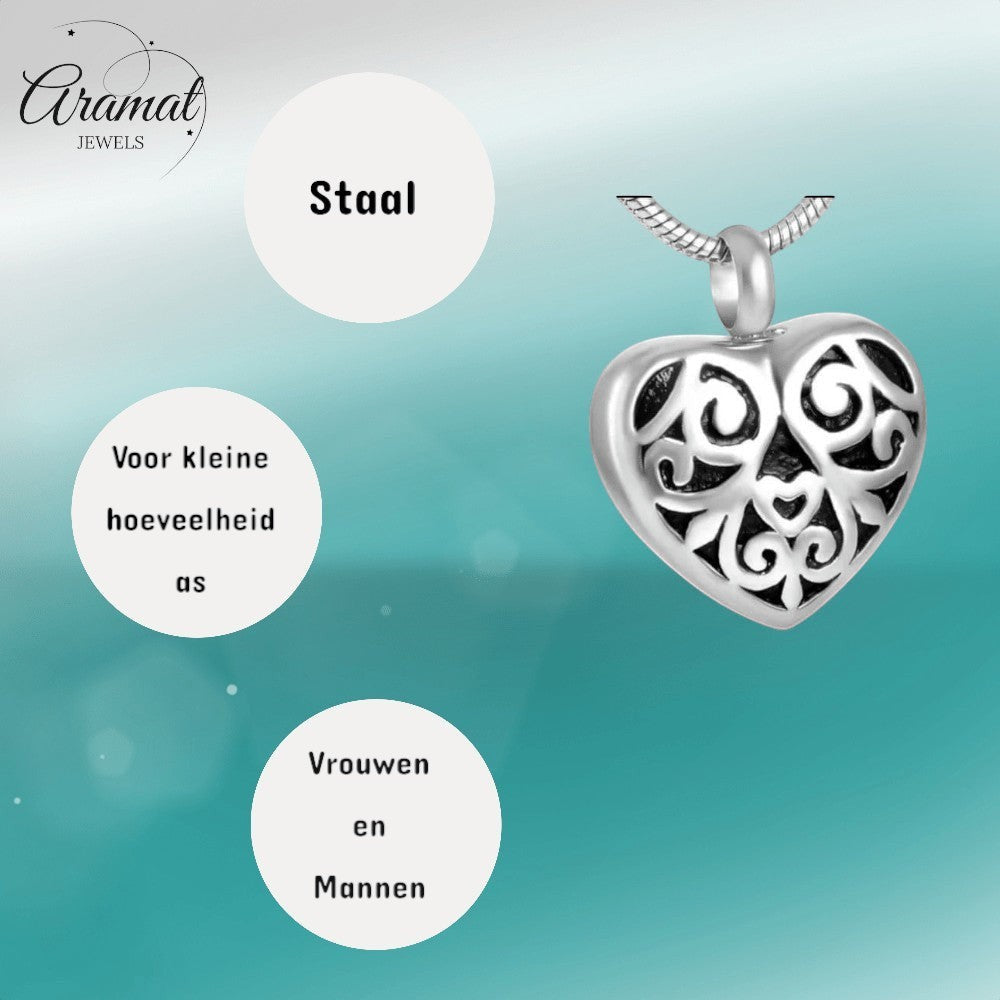 Stalen as - hartje met zwarte emaille versiering - Aramat Jewels - Gedenkhangers - cadeautip