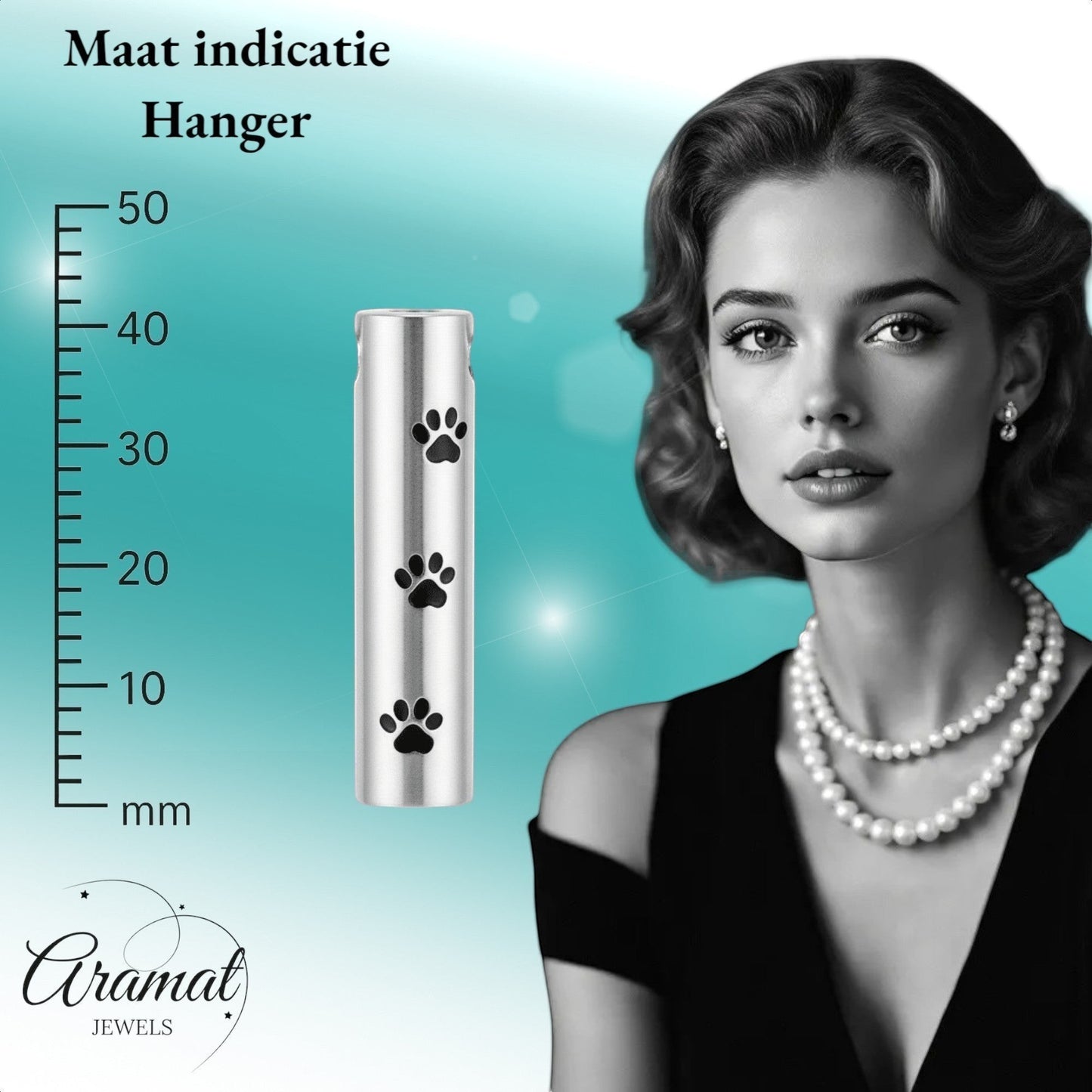 Stalen Ashanger Buis Zilverkleur met Zwarte Pootafdrukken 3,4cm - Aramat Jewels - Gedenkhangers - cadeautip