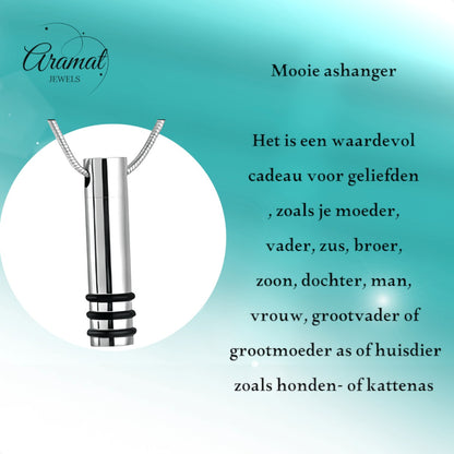Stalen ashanger cilinder zwart gestreept 38x10mm - Aramat Jewels - Gedenkhangers - cadeautip