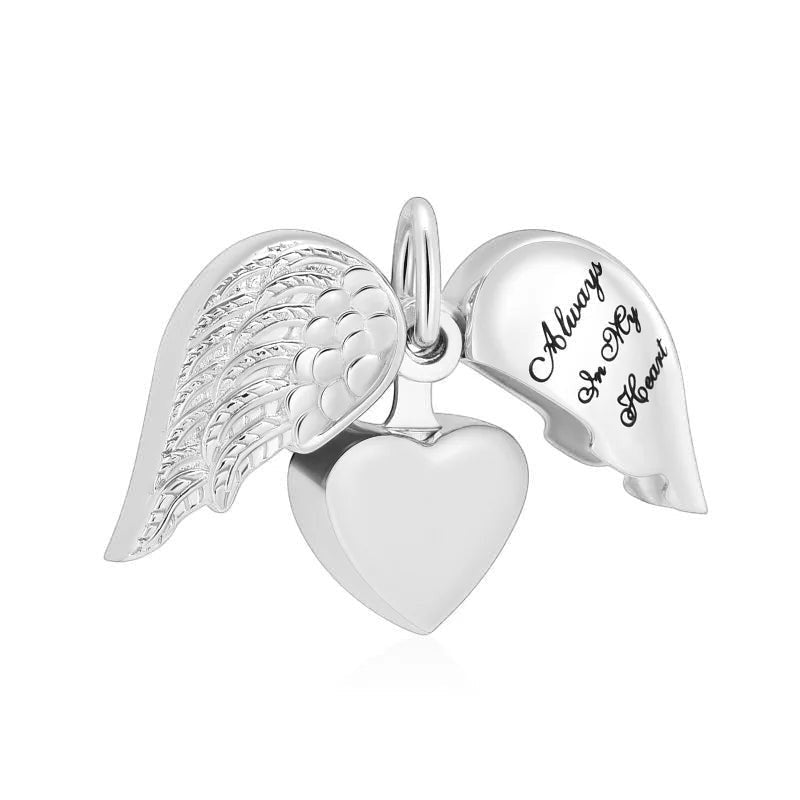 Stalen Ashanger Hart met Beweegbare Engelenvleugel 25x20mm - Aramat Jewels - Gedenkhangers - cadeautip