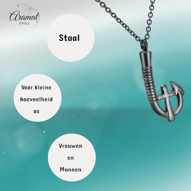 Stalen Ashanger Vishaak met Kruisje - Zwart - hang1333 - Gedenkhangers kopen# - 40mm - alles - ashangers