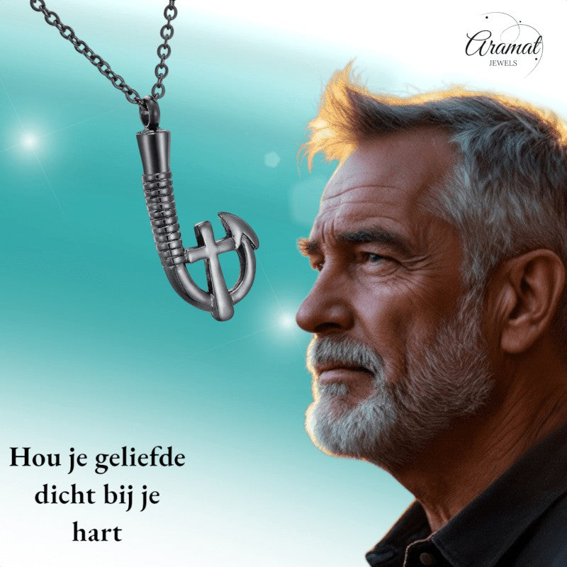 Stalen Ashanger Vishaak met Kruisje - Zwart - hang1333 - Gedenkhangers kopen# - 40mm - alles - ashangers