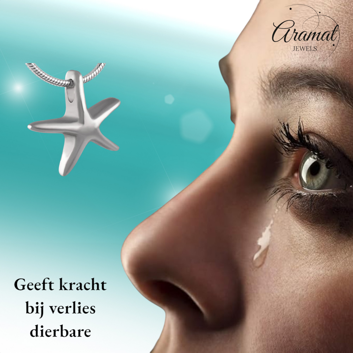 Zilverkleurige ashanger zeester – gedenksieraad