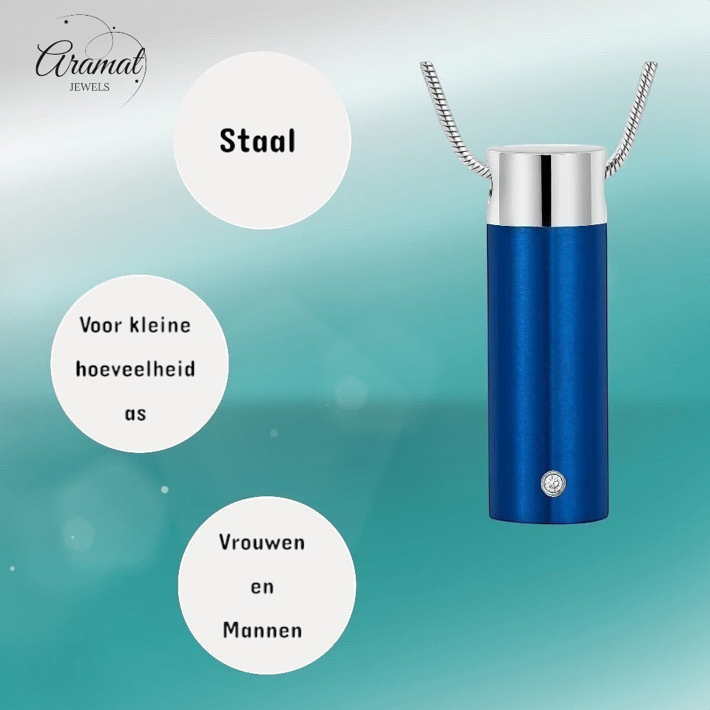 Stalen Blauwe Ashanger - met Betekenis - Aramat Jewels - Gedenkhangers - Rouwsieraad