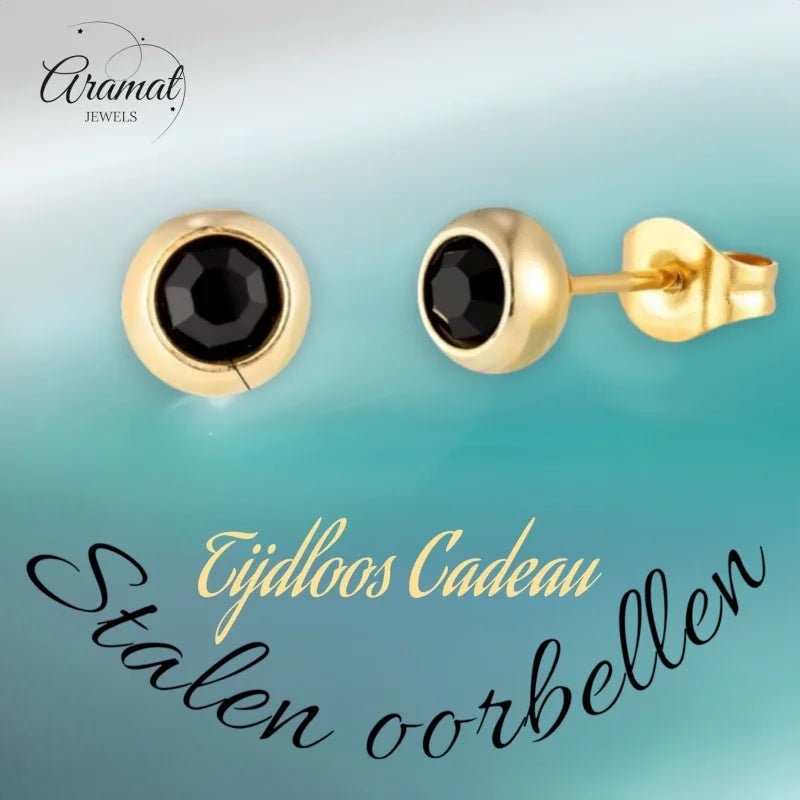 Stalen Bolletjes Oorbellen met Zwarte Zirkonia-5mm | Oorbellen