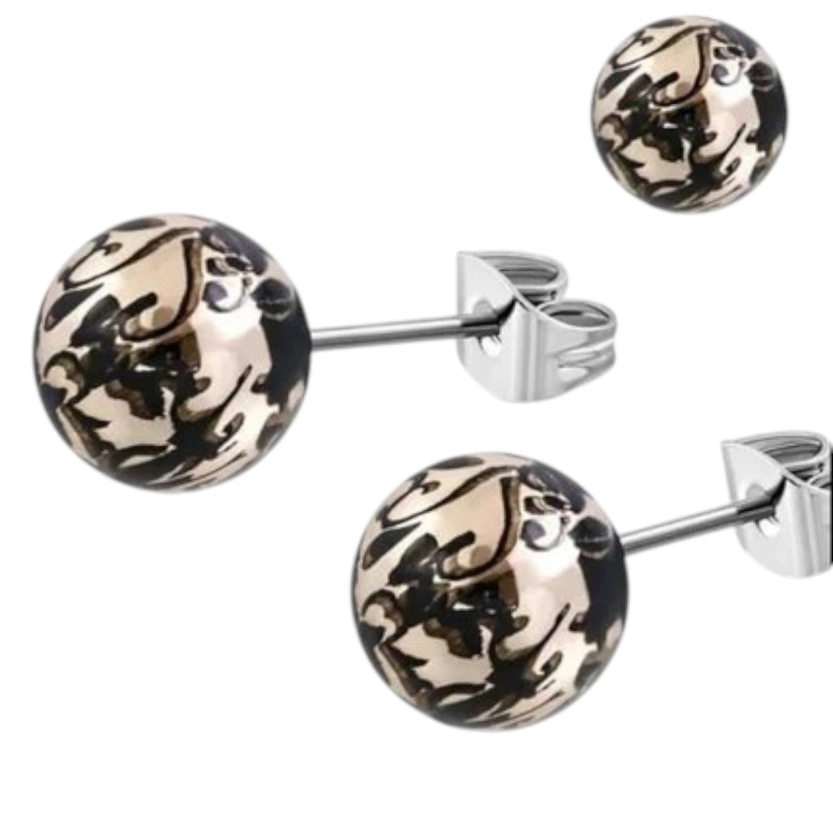 Stalen bolletjes oorstekers met spetters – 6mm - Aramat Jewels - Oorbellen - cadeautip