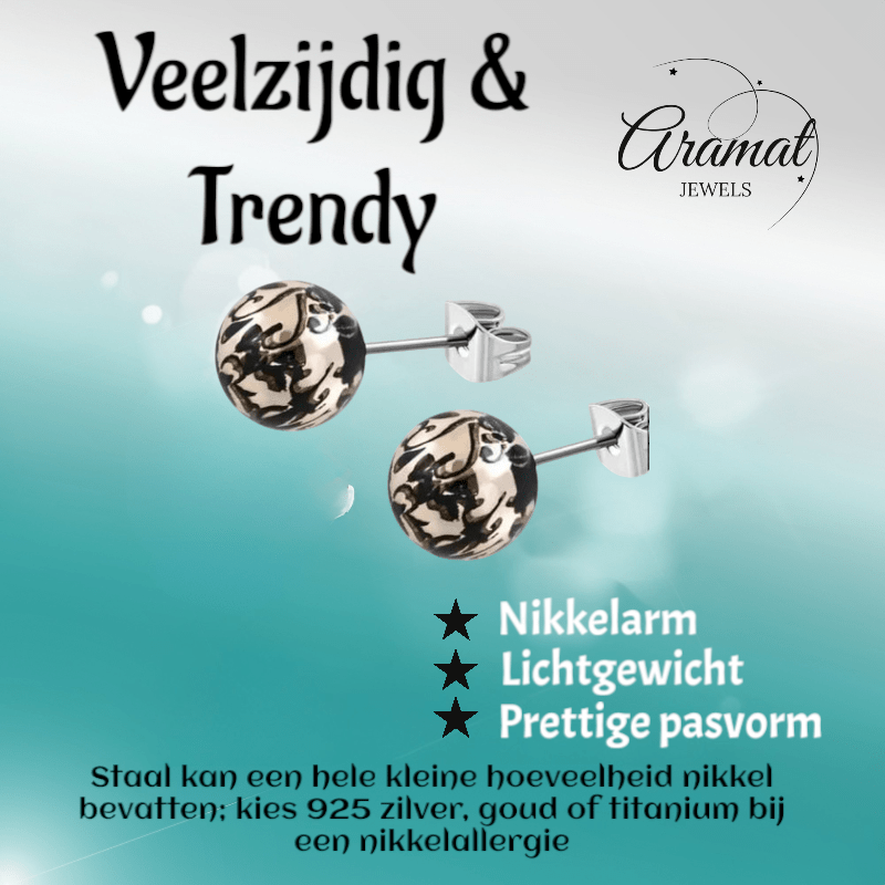 Stalen bolletjes oorstekers met spetters – 6mm - Aramat Jewels - Oorbellen - cadeautip