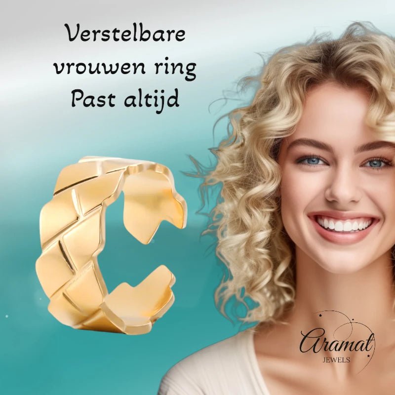 Stalen Dames - & Herenring - Verstelbaar - 9mm - RVS - ring359 - 162256 - Ringen kopen# - Goudkleur - alles - boho