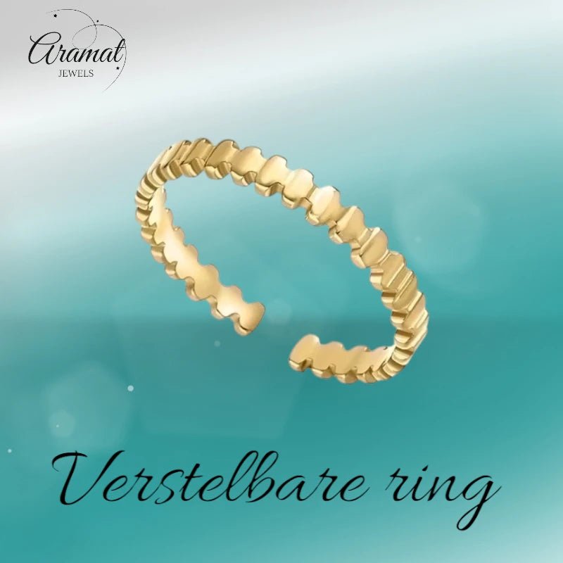 Stalen Damesring - Blokjesmotief - Verstelbaar - 3,5mm - RVS - ring365 - 104799 - Ringen kopen# - Goudkleur - alles - boho