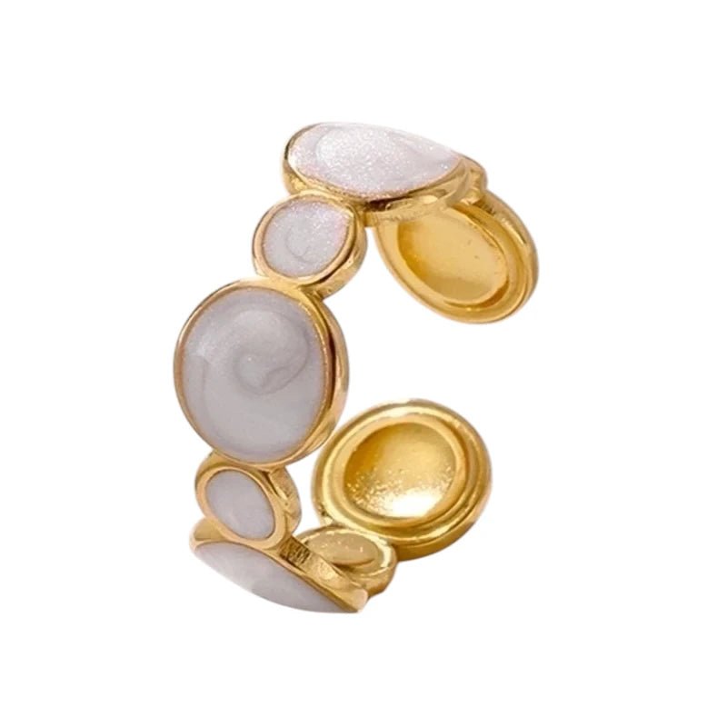 Stalen Damesring - Cirkelmotief - Parelmoer Emaille - 8mm - RVS - ring368 - 73921 - Ringen kopen# - Goudkleur - alles - boho