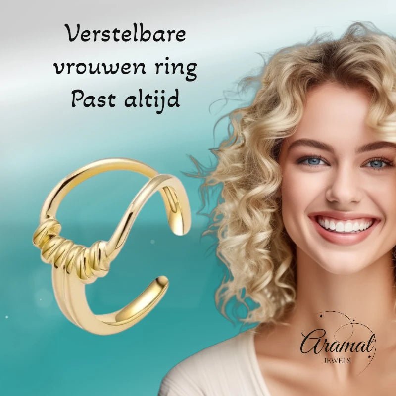 Stalen Damesring - Lusmotief - Verstelbaar - 14mm - RVS - ring367 - 104808 - Ringen kopen# - Goudkleur - alles - boho